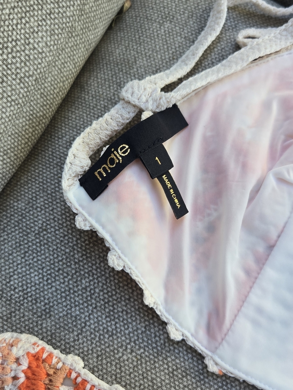 Maje Crochet Triangle Bikini Set in Peach and Cream - Women's Swim - Picture 10 of 10